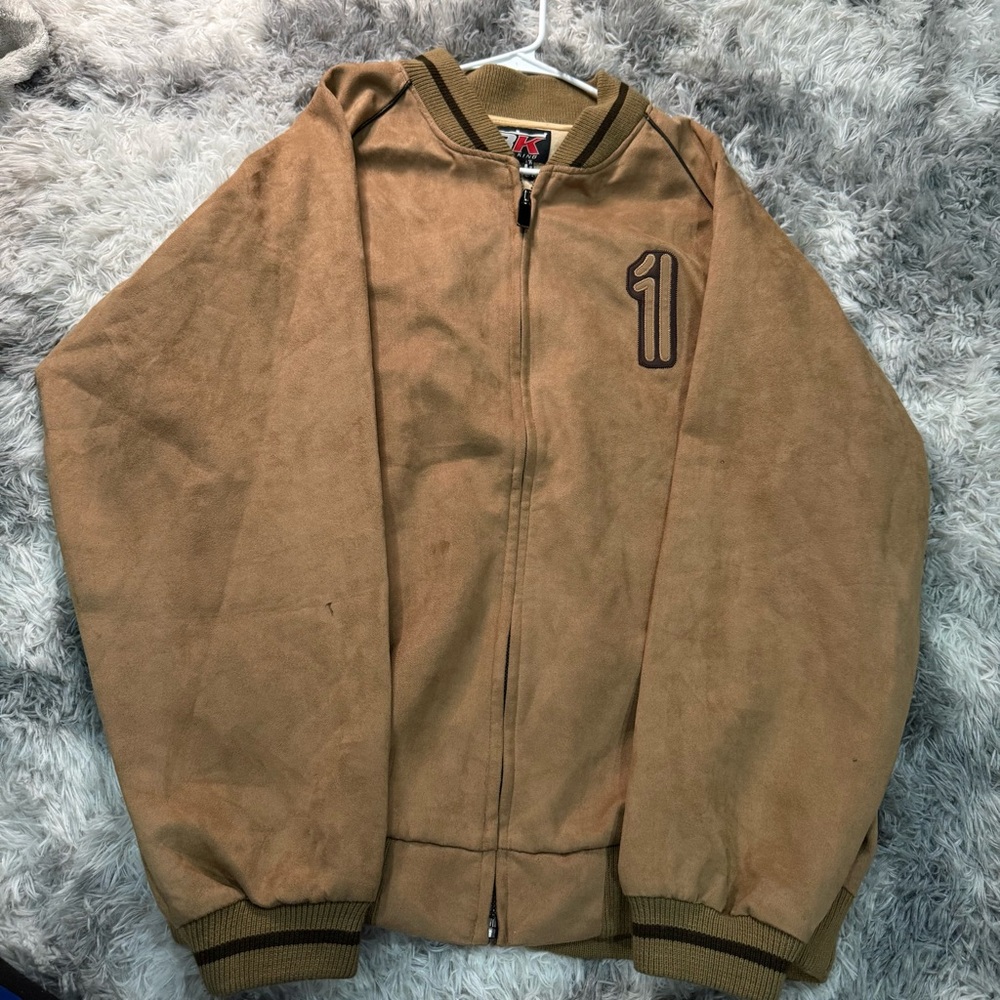 Men's Tan Bomber Jacket with Number Patch